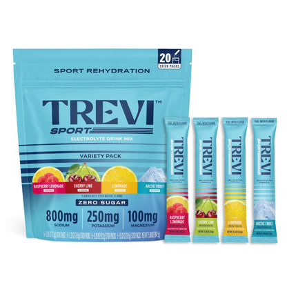 TREVI™ Sport Electrolytes Powder Packets Sugar Free - 800mg Sodium - 250mg Potassium - 100mg Magnesium - Water Drink Mix Rehydration Essentials - 20 Count - Variety Pack - dailyvitalstore