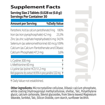 Tricovit Hair Growth Supplement - Nail & Hair Health Vitamins with Amino Acids, Minerals & Antioxidants - Dermatologist-Formulated & Gluten-Free Vitamins and Supplements for Women & Men (60 tablets) - dailyvitalstore