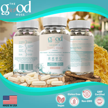 Trinity Blend Superfood -Sea Moss, Bladderwrack and Burdock Root Supplement for Overall Health Support, Hair, Skin and Nails 60ct - dailyvitalstore