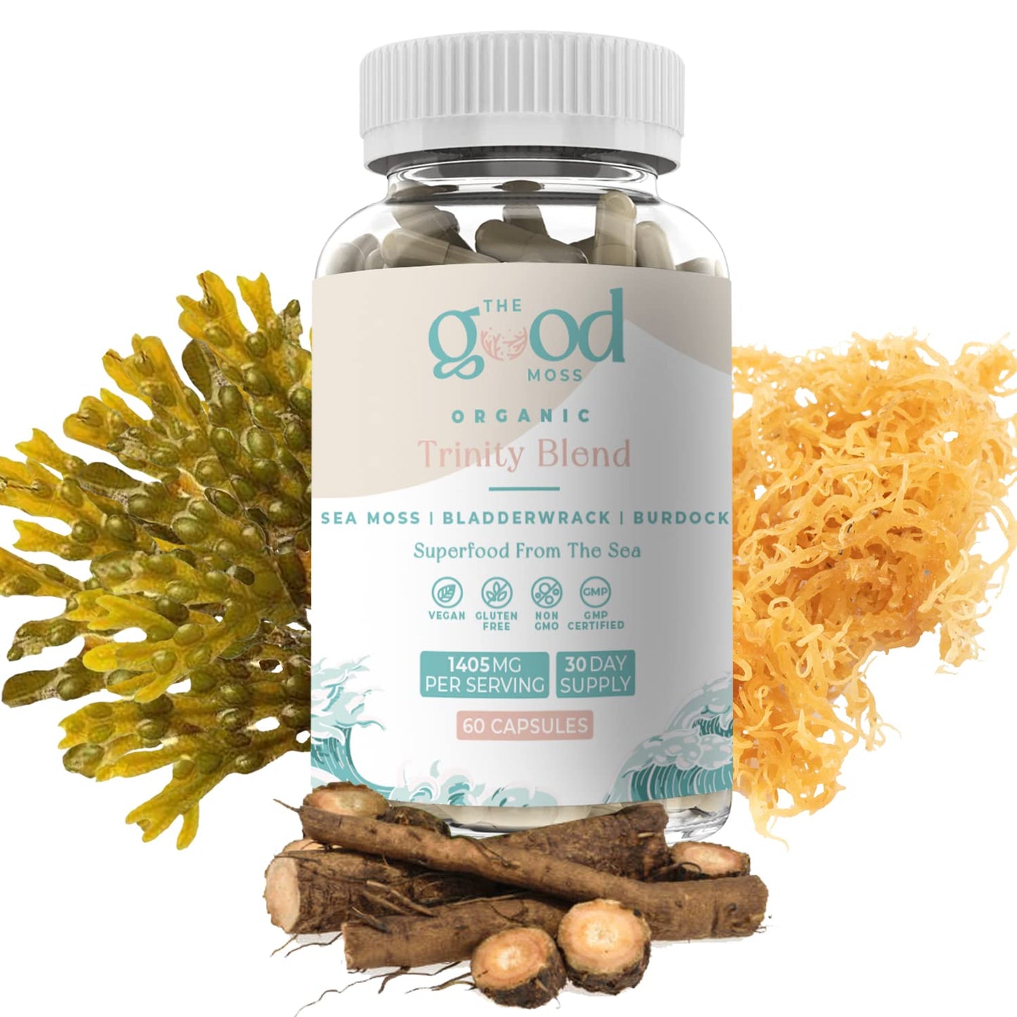 Trinity Blend Superfood -Sea Moss, Bladderwrack and Burdock Root Supplement for Overall Health Support, Hair, Skin and Nails 60ct - dailyvitalstore