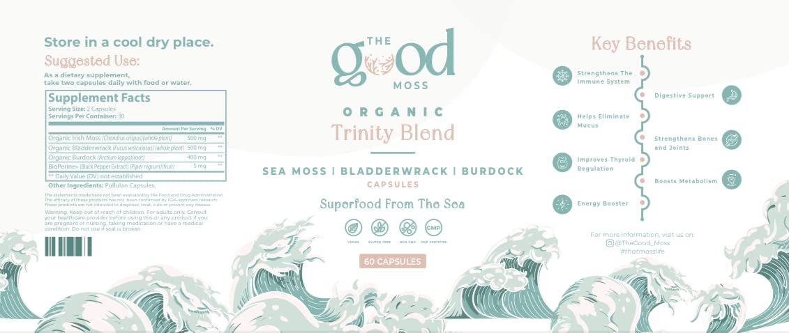 Trinity Blend Superfood -Sea Moss, Bladderwrack and Burdock Root Supplement for Overall Health Support, Hair, Skin and Nails 60ct - dailyvitalstore