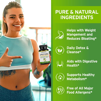 TRIO NUTRITION Apple Cider Vinegar Capsules with Green Tea - Natural Sugar Free Apple Cider Vinegar Pills with the Mother for Body Cleanse, Immune - dailyvitalstore