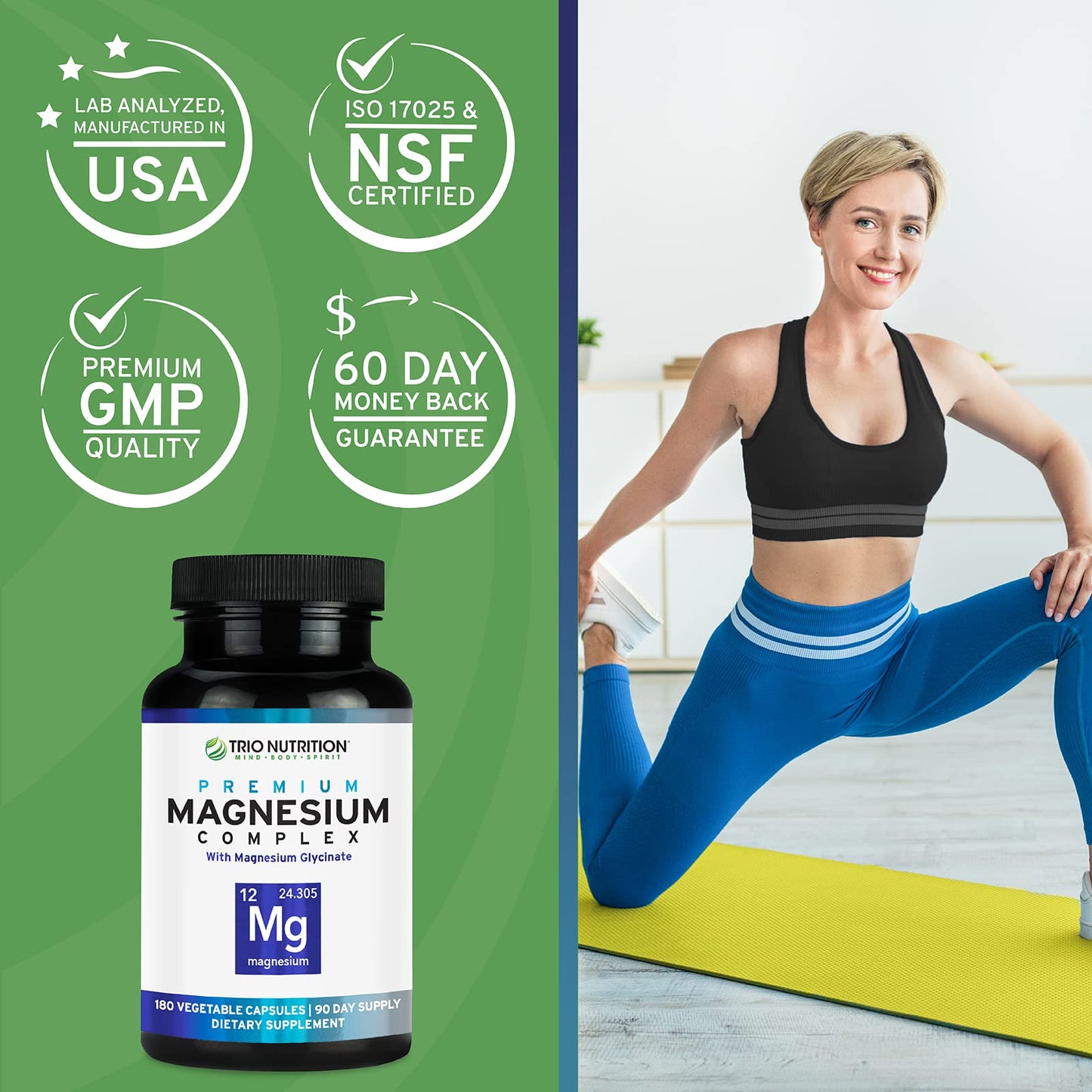 Trio Nutrition Magnesium Complex 90 Day Supply 420 mg | Natural Calm, Relax, Stress Relief, and Muscle Recovery |Magnesium Glycinate Supplement with Vitamin B6 for Rapid Absorption* - dailyvitalstore