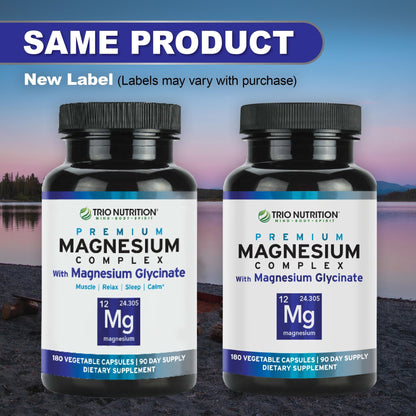 Trio Nutrition Magnesium Complex 90 Day Supply 420 mg | Natural Calm, Relax, Stress Relief, and Muscle Recovery |Magnesium Glycinate Supplement with Vitamin B6 for Rapid Absorption* - dailyvitalstore