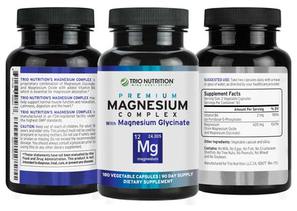 Trio Nutrition Magnesium Complex 90 Day Supply 420 mg | Natural Calm, Relax, Stress Relief, and Muscle Recovery |Magnesium Glycinate Supplement with Vitamin B6 for Rapid Absorption* - dailyvitalstore