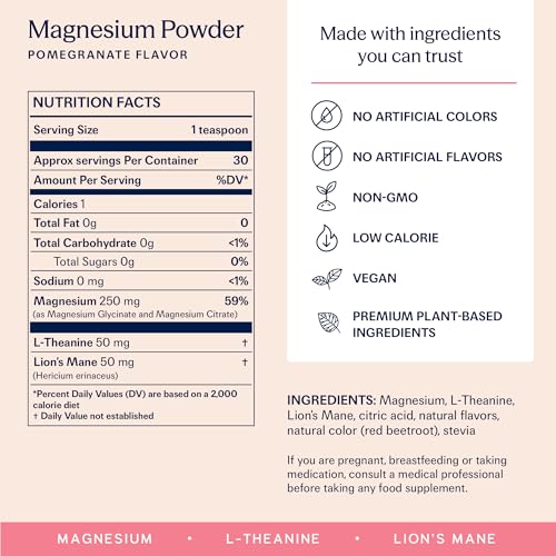 TRIP Magnesium Glycinate Powder with L-Theanine & Lion’s Mane, Sugar Free Magnesium Supplement for Adults, 250mg Magnesium per Drink Mix Serving, Pomegranate Orange Blossom, 1 Bag - 30 Servings - dailyvitalstore