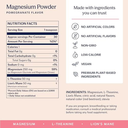 TRIP Magnesium Glycinate Powder with L-Theanine & Lion’s Mane, Sugar Free Magnesium Supplement for Adults, 250mg Magnesium per Drink Mix Serving, Pomegranate Orange Blossom, 1 Bag - 30 Servings - dailyvitalstore