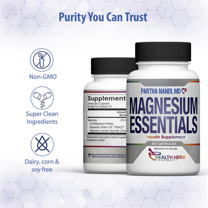 Triple Magnesium Citrate, Malate & Glycinate Complex Supplement – Supports Sleep, Stress, Muscle, Nerve & Heart Health – Advanced High-Absorption Formula – 235mg – 60 Capsules - dailyvitalstore