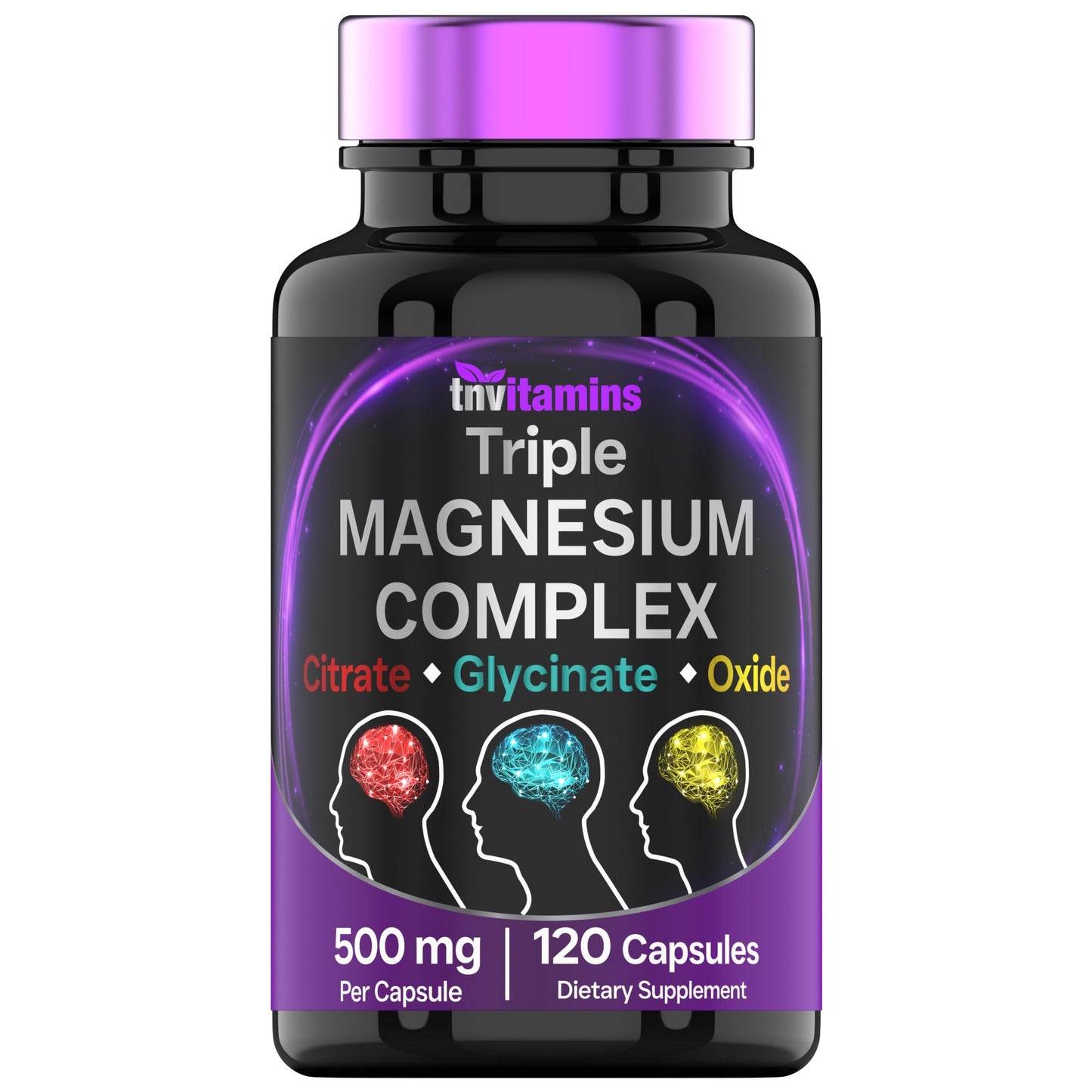 Triple Magnesium Complex Supplement 500mg: Magnesium Glycinate, Citrate, & Oxide - 120 Capsules (4 Month Supply!) | 1 Capsule Serving Provides 125% Daily Value | Non-GMO, Made in The USA! - dailyvitalstore