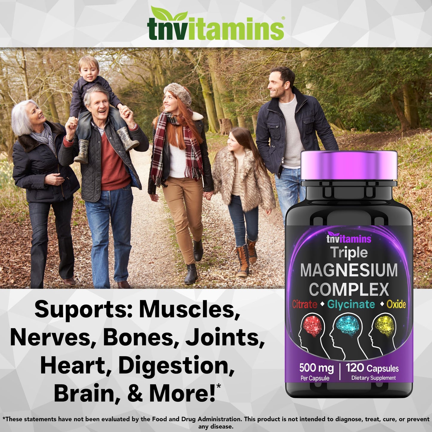 Triple Magnesium Complex Supplement 500mg: Magnesium Glycinate, Citrate, & Oxide - 120 Capsules (4 Month Supply!) | 1 Capsule Serving Provides 125% Daily Value | Non-GMO, Made in The USA! - dailyvitalstore