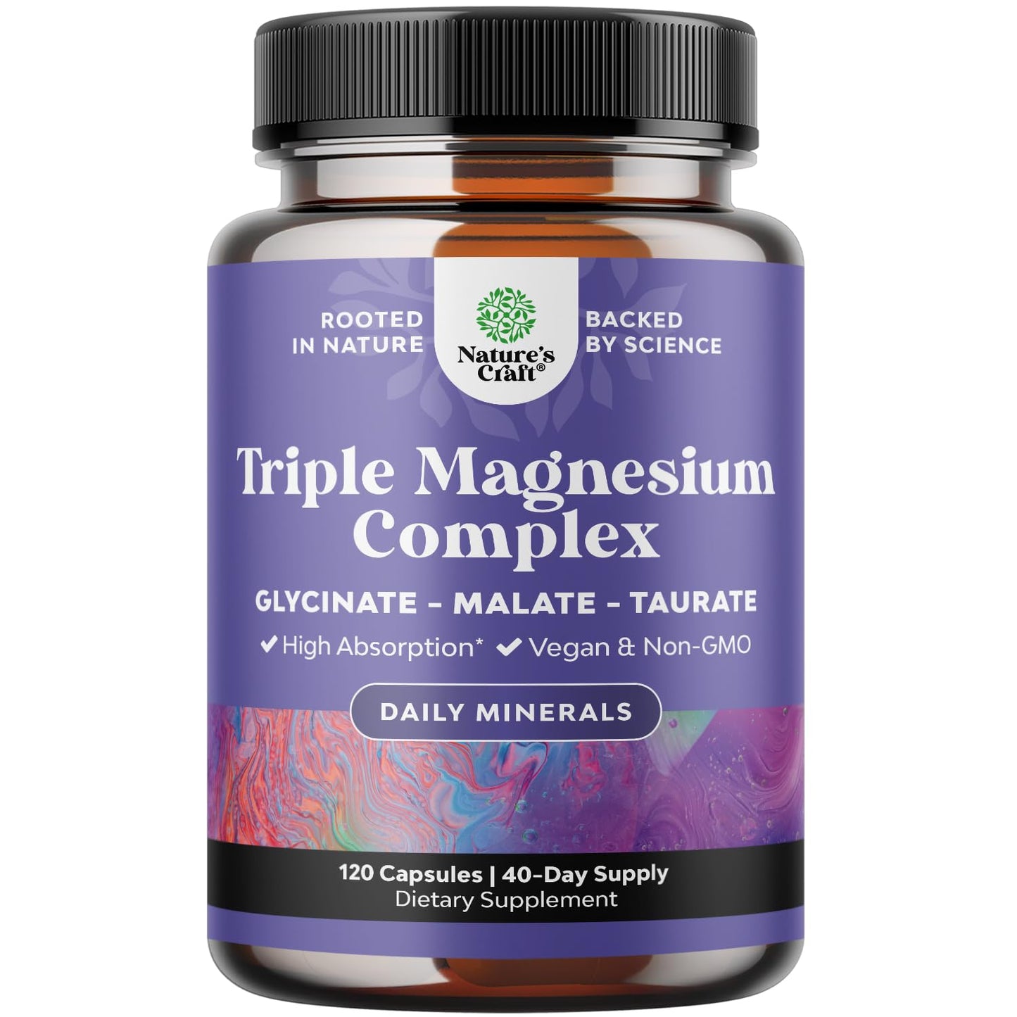 Triple Magnesium Complex Supplement - High Absorption Magnesium Glycinate, Malate & Taurate Blend for Muscles, Energy Support & Heart Health - Triple Mg Complex 400 mg Capsules - 120 Count - dailyvitalstore