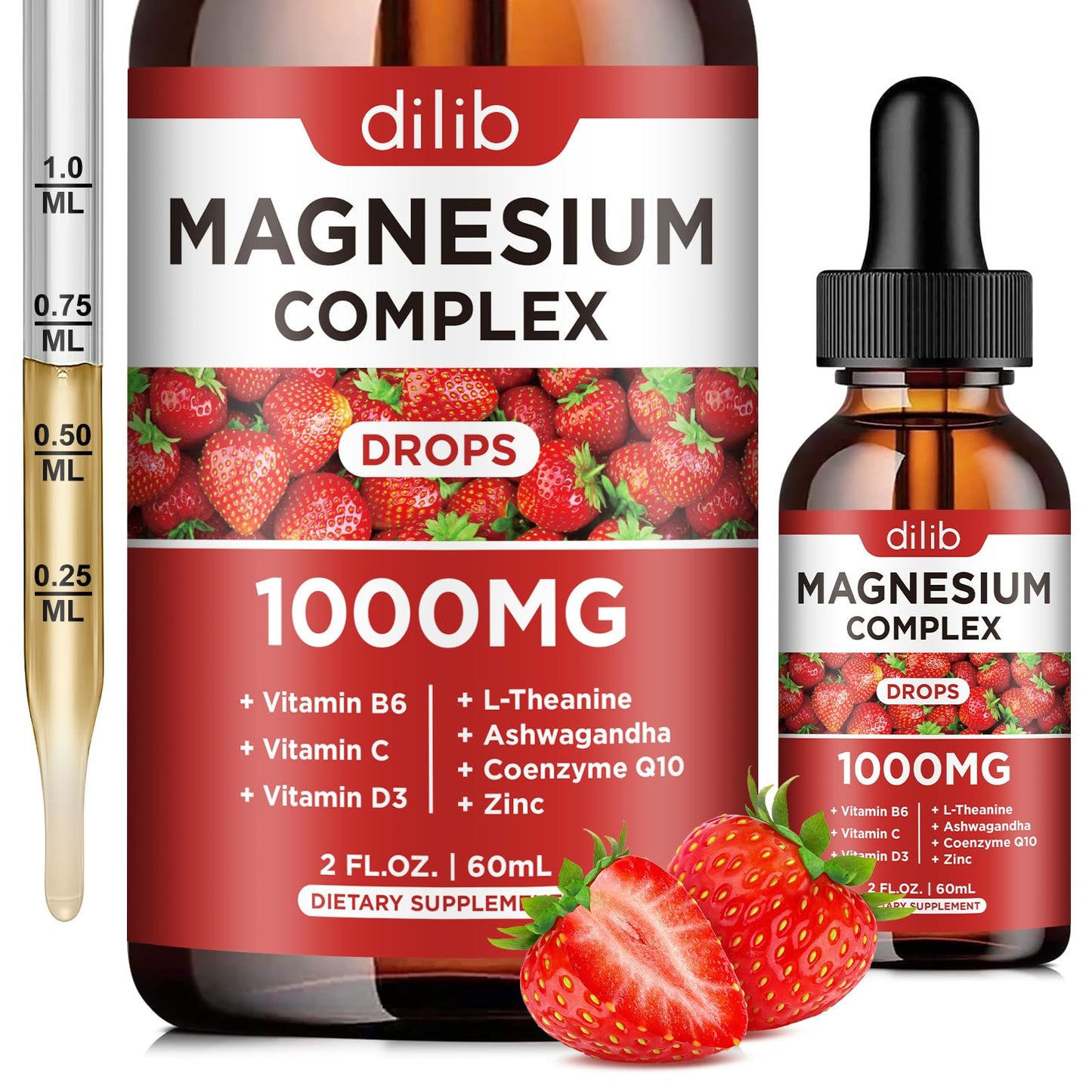 Triple Magnesium Complex Supplement, Magnesium Glycinate, Blend, Citrate Liquid Drops 1000mg with Ashwagandha, CoQ10, Vitamin B6, C, D, Zinc -Support Calm Stress Relief, Bone, Muscle, Mood Vegan - dailyvitalstore