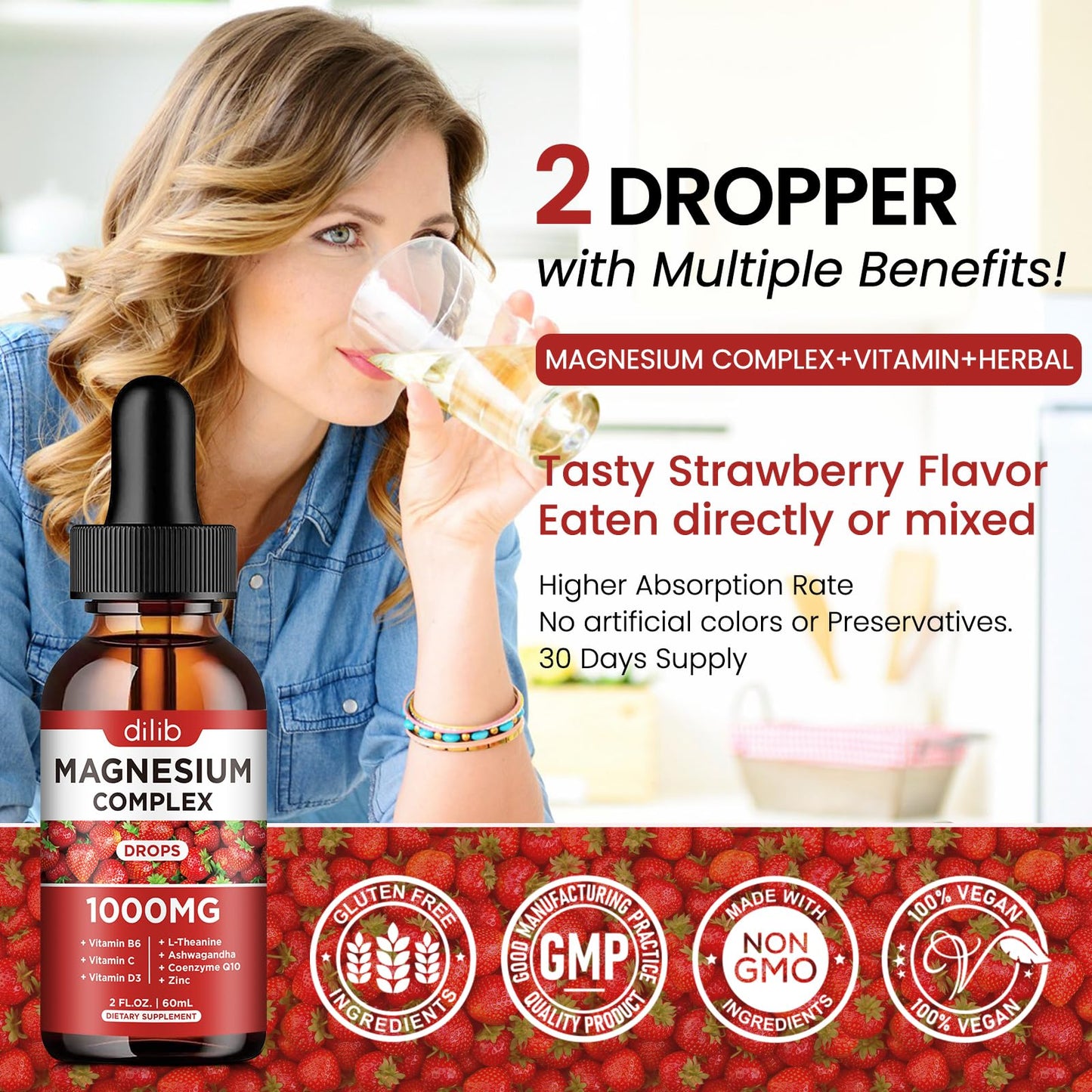 Triple Magnesium Complex Supplement, Magnesium Glycinate, Blend, Citrate Liquid Drops 1000mg with Ashwagandha, CoQ10, Vitamin B6, C, D, Zinc -Support Calm Stress Relief, Bone, Muscle, Mood Vegan - dailyvitalstore