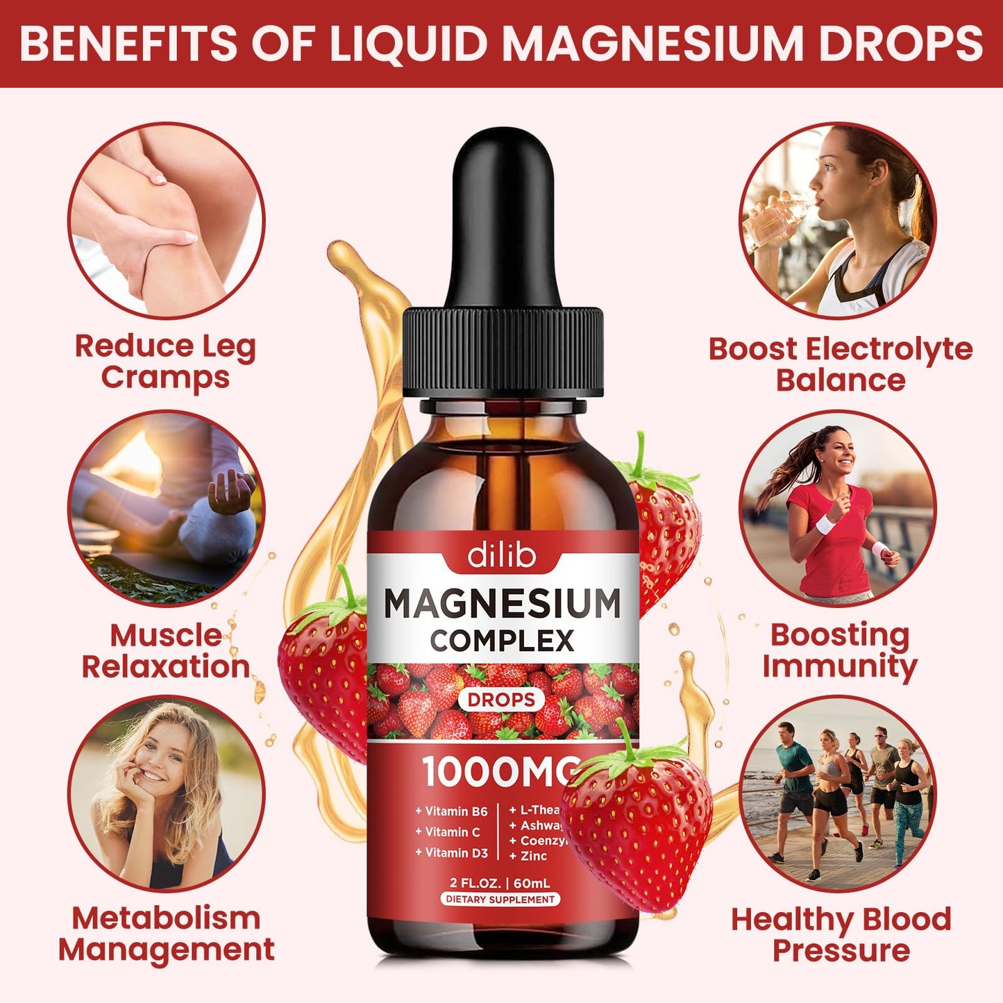 Triple Magnesium Complex Supplement, Magnesium Glycinate, Blend, Citrate Liquid Drops 1000mg with Ashwagandha, CoQ10, Vitamin B6, C, D, Zinc -Support Calm Stress Relief, Bone, Muscle, Mood Vegan - dailyvitalstore