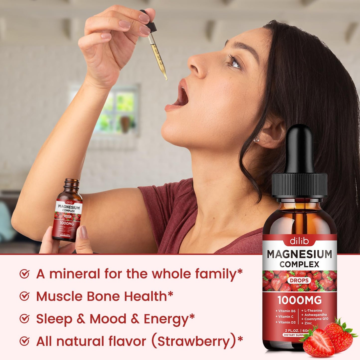 Triple Magnesium Complex Supplement, Magnesium Glycinate, Blend, Citrate Liquid Drops 1000mg with Ashwagandha, CoQ10, Vitamin B6, C, D, Zinc -Support Calm Stress Relief, Bone, Muscle, Mood Vegan - dailyvitalstore
