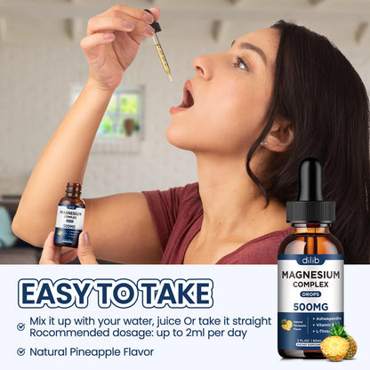 Triple Magnesium Complex Supplement-Magnesium Glycinate, Citrate, Malate Liquid Drops 500mg with Ashwagandha, L-Theanine, Vitamin B6 for Calm, Stress Relief, Sleep, Muscle Support-Pineapple Flavor - dailyvitalstore