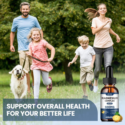 Triple Magnesium Complex Supplement-Magnesium Glycinate, Citrate, Malate Liquid Drops 500mg with Ashwagandha, L-Theanine, Vitamin B6 for Calm, Stress Relief, Sleep, Muscle Support-Pineapple Flavor - dailyvitalstore