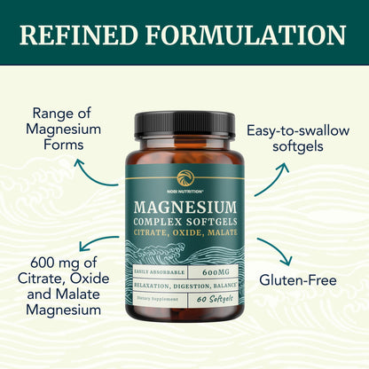 Triple Magnesium Softgels | Citrate, Malate, & Oxide | Highly Absorbable Magnesium Supplement for Digestion, Calm, Leg Cramps, & Sleep Support | 300mg Complex | Easy to Swallow Soft Gels | 60 Count - dailyvitalstore