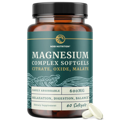 Triple Magnesium Softgels | Citrate, Malate, & Oxide | Highly Absorbable Magnesium Supplement for Digestion, Calm, Leg Cramps, & Sleep Support | 300mg Complex | Easy to Swallow Soft Gels | 60 Count - dailyvitalstore