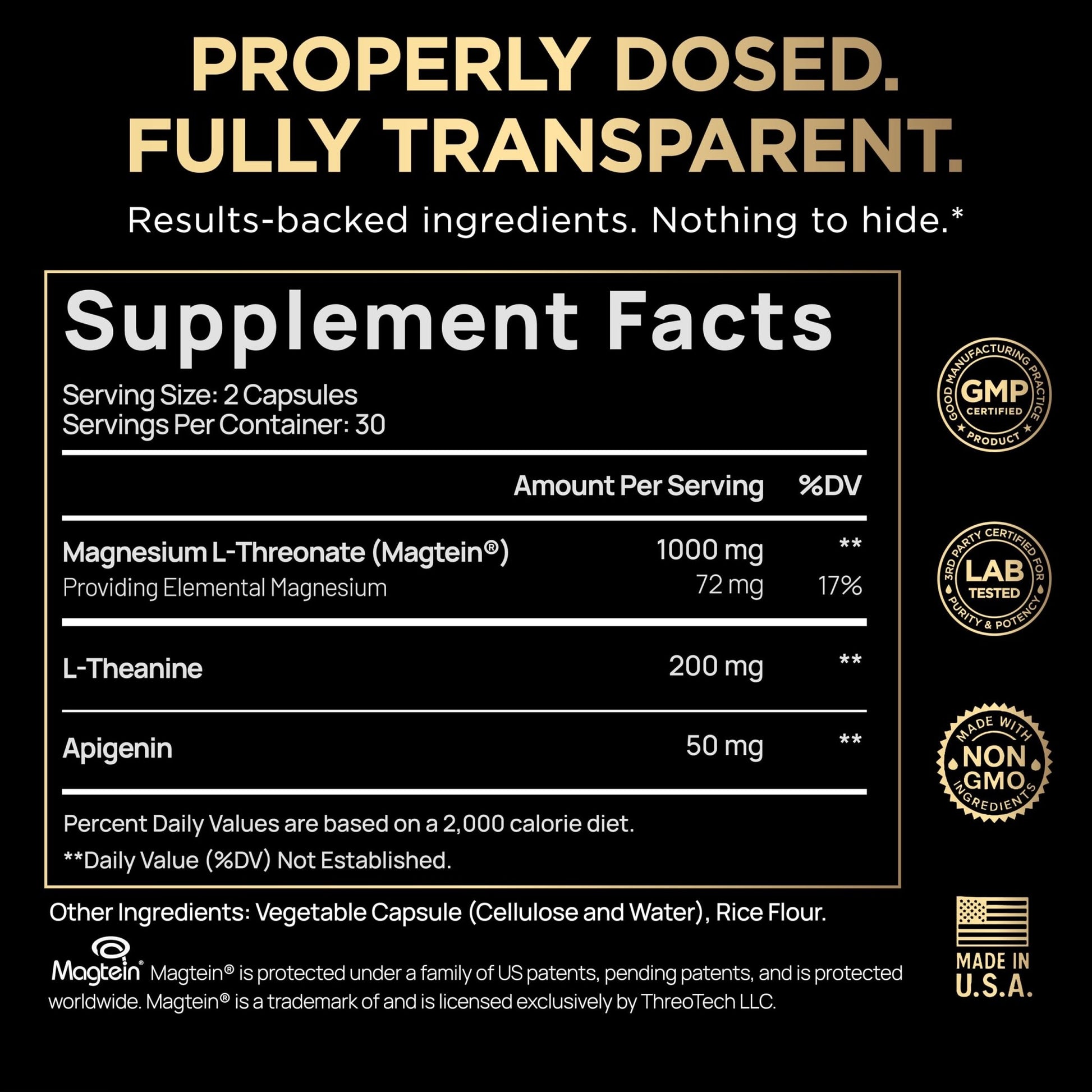 Triple Sleep Magnesium L-Threonate w. Apigenin, Theanine & Magtein Magnesium L Threonate - High Absorption Magnesium Supplement Capsules for Men and Women Magnesium Powder Pills - dailyvitalstore