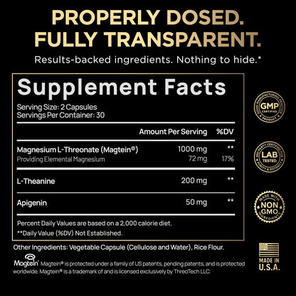 Triple Sleep Magnesium L-Threonate w. Apigenin, Theanine & Magtein Magnesium L Threonate - High Absorption Magnesium Supplement Capsules for Men and Women Magnesium Powder Pills - dailyvitalstore