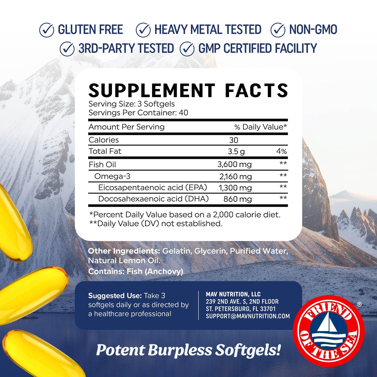 Triple Strength Omega 3 Fish Oil 3600 mg | EPA & DHA | Over 2100mg Omega-3 Fatty Acids | 1300mg EPA + 860mg DHA | Best Essential Fatty Acids | Premium Wild Caught & Burpless Fish Oil | 120 Ct - dailyvitalstore