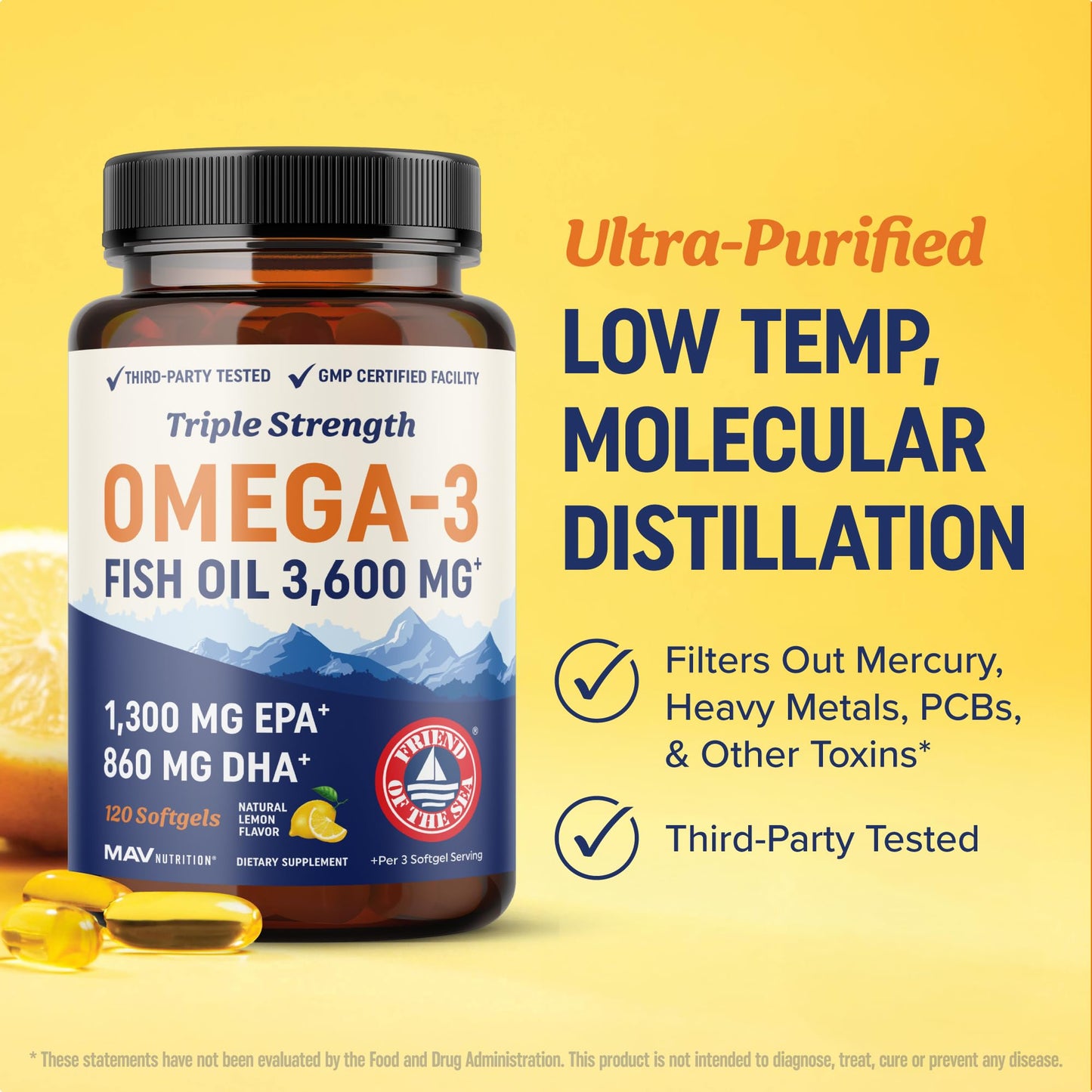 Triple Strength Omega 3 Fish Oil 3600 mg | EPA & DHA | Over 2100mg Omega-3 Fatty Acids | 1300mg EPA + 860mg DHA | Best Essential Fatty Acids | Premium Wild Caught & Burpless Fish Oil | 120 Ct - dailyvitalstore