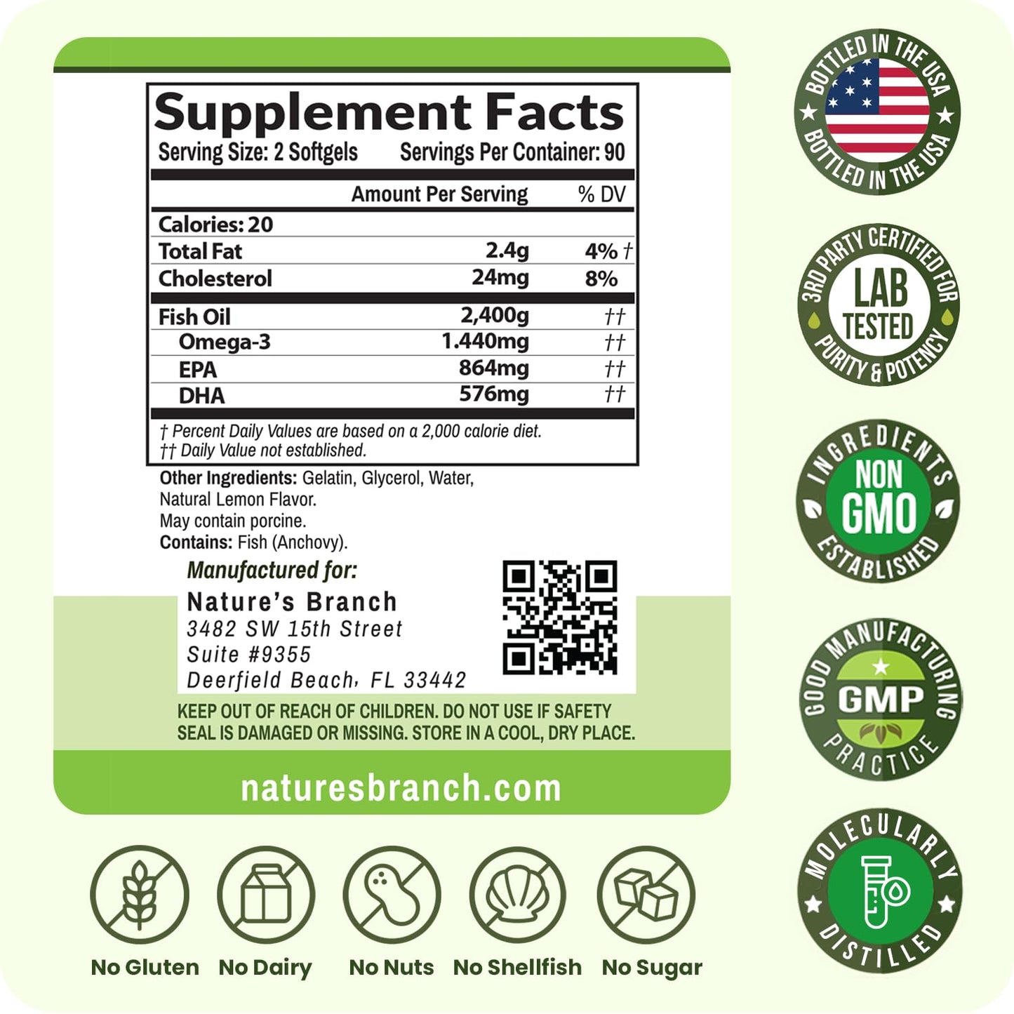 Triple Strength Omega 3 Fish Oil Supplements 2400mg | 180 Capsules, Burpless High Potency Lemon Flavor, High EPA DHA for Men & Women Ultra Pure Softgels | Joint Support, Eyes, Heart Brain Health Pills - dailyvitalstore
