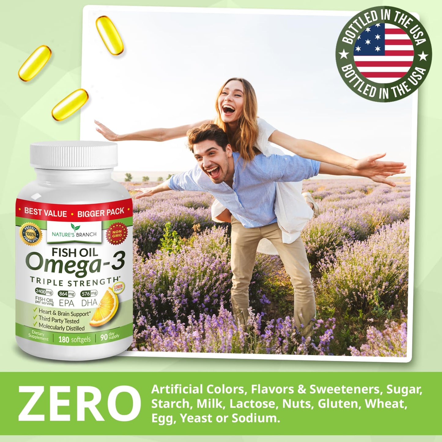 Triple Strength Omega 3 Fish Oil Supplements 2400mg | 180 Capsules, Burpless High Potency Lemon Flavor, High EPA DHA for Men & Women Ultra Pure Softgels | Joint Support, Eyes, Heart Brain Health Pills - dailyvitalstore