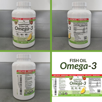 Triple Strength Omega 3 Fish Oil Supplements 2400mg | 180 Capsules, Burpless High Potency Lemon Flavor, High EPA DHA for Men & Women Ultra Pure Softgels | Joint Support, Eyes, Heart Brain Health Pills - dailyvitalstore