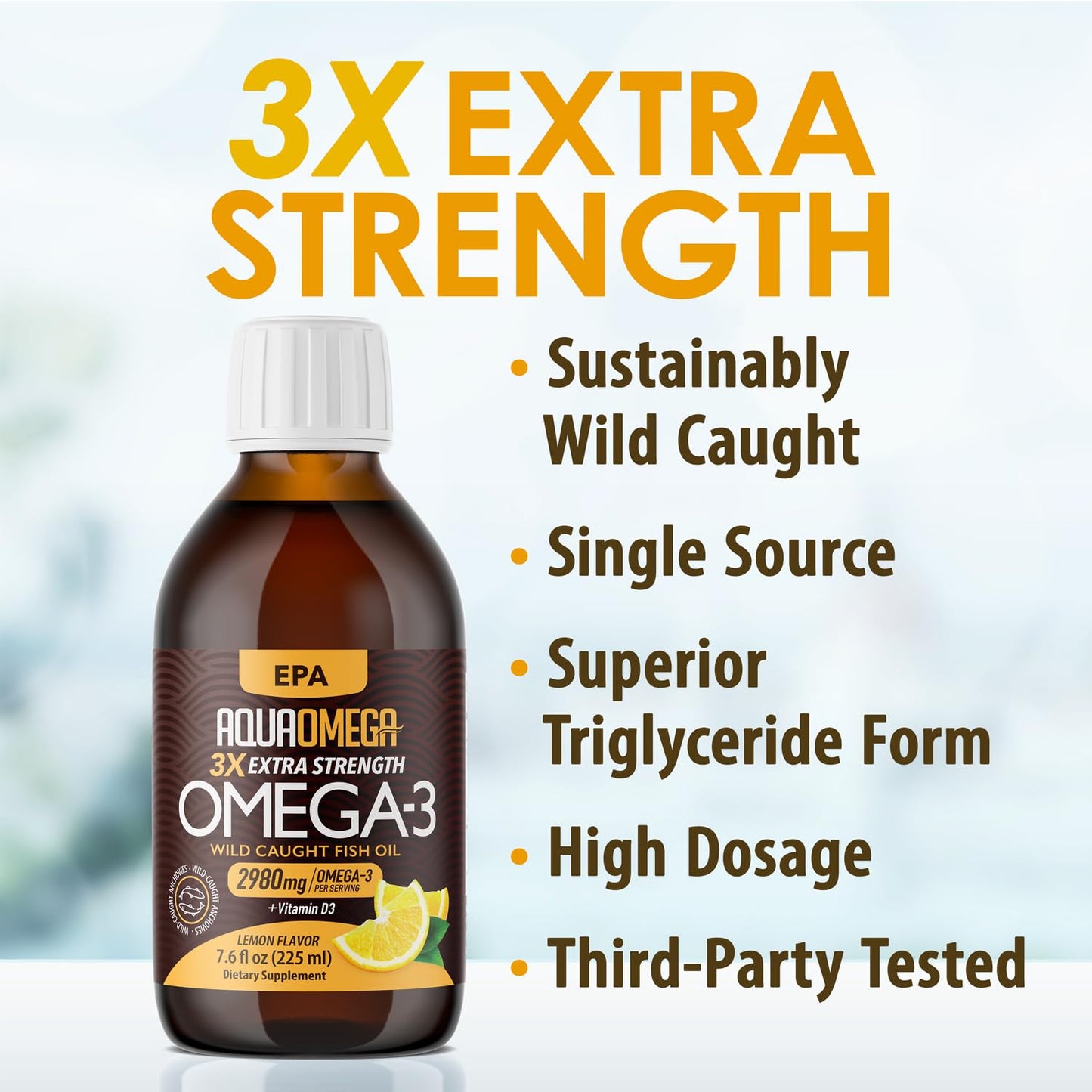 Triple Strength Omega 3 Fish Oil Supplements (2980mg), Wild Caught Fishoil, High EPA & DHA Liquid Fish Oil Omega 3 with Vitamin D, 2000mg EPA - dailyvitalstore