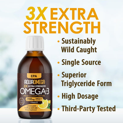 Triple Strength Omega 3 Fish Oil Supplements (2980mg), Wild Caught Fishoil, High EPA & DHA Liquid Fish Oil Omega 3 with Vitamin D, 2000mg EPA - dailyvitalstore