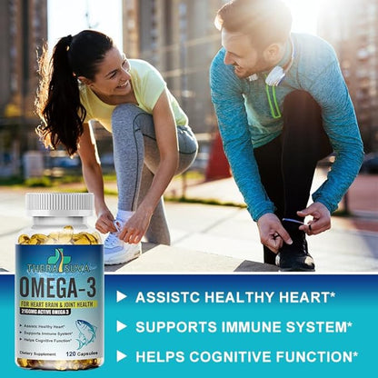 Triple Strength Premium Fish Oil, Omega-3 2160mg, EPA 1296mg + DHA 864mg, Natural Supplement for Healthy Heart & Brain Support, 2 Month Supply, 120 Softgels - dailyvitalstore
