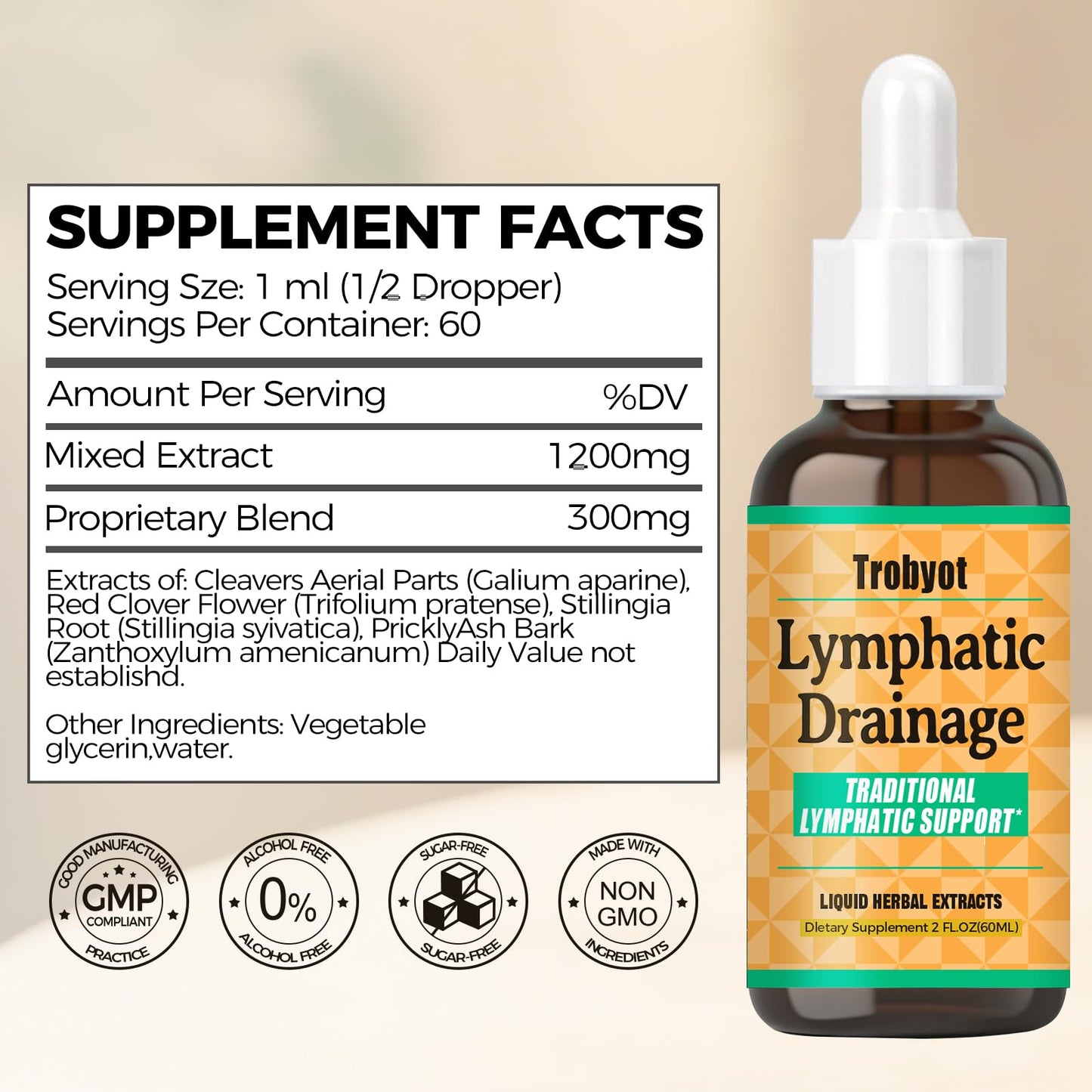 Trobyot Lymphatic Drainage Drops - Features Cleavers (Lymphatic), Prickly Ash Bark (Circulation), Red Clover Flower (Balance) - Immune Support Formula,2fl oz - dailyvitalstore