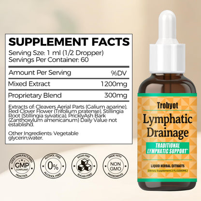 Trobyot Lymphatic Drainage Drops - Features Cleavers (Lymphatic), Prickly Ash Bark (Circulation), Red Clover Flower (Balance) - Immune Support Formula,2fl oz - dailyvitalstore