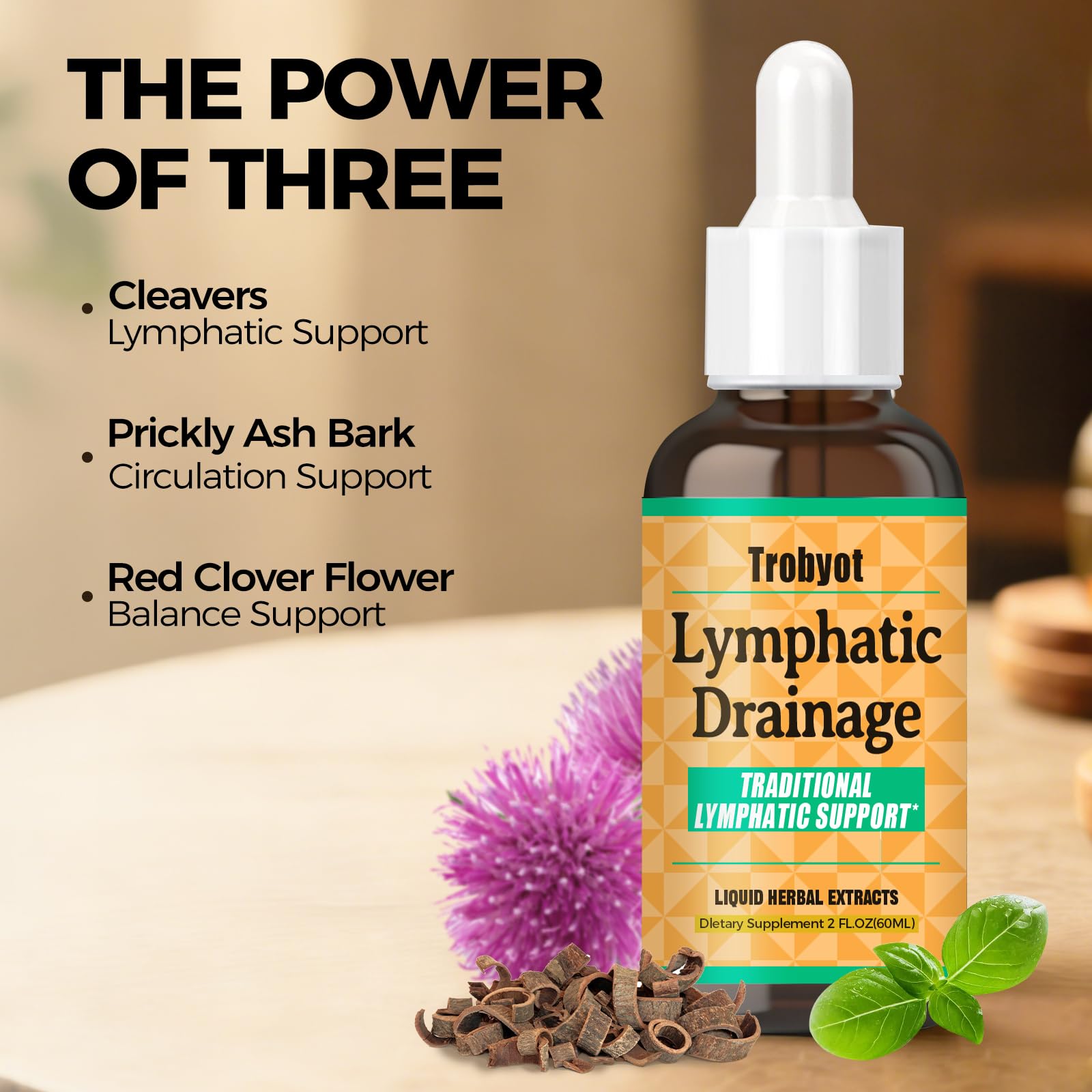 Trobyot Lymphatic Drainage Drops - Features Cleavers (Lymphatic), Prickly Ash Bark (Circulation), Red Clover Flower (Balance) - Immune Support Formula,2fl oz - dailyvitalstore