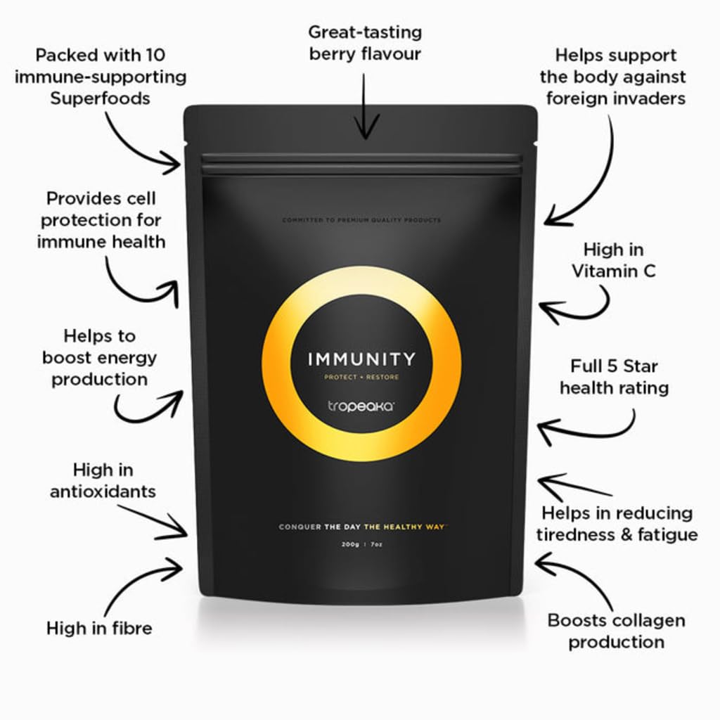 Tropeaka Immunity Powder - Immune Support Supplement, Antioxidant Rich Superfood Powder with Vitamins & Minerals, Boost Energy & Collagen Production - Vegan, Gluten Free, Non-GMO - 7oz (20 Servings) - dailyvitalstore