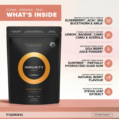Tropeaka Immunity Powder - Immune Support Supplement, Antioxidant Rich Superfood Powder with Vitamins & Minerals, Boost Energy & Collagen Production - Vegan, Gluten Free, Non-GMO - 7oz (20 Servings) - dailyvitalstore