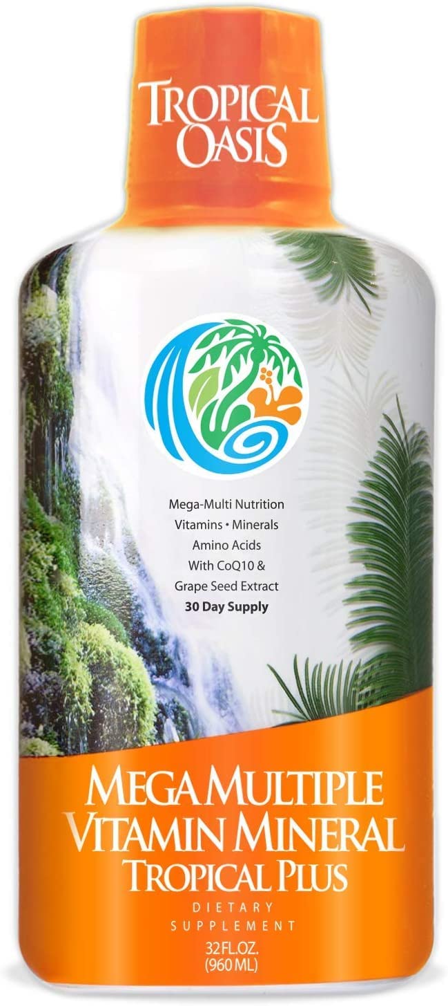 Tropical Oasis Mega Plus - Liquid Multivitamin and Mineral Supplement – Includes 85 Vitamins & Minerals, 20 Amino Acids + CoQ10, Grape Seed Extract & Organic Aloe Vera - 32oz, 32 Servings, 33460 - dailyvitalstore
