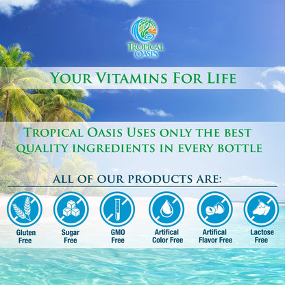 Tropical Oasis Mega Plus - Liquid Multivitamin and Mineral Supplement – Includes 85 Vitamins & Minerals, 20 Amino Acids + CoQ10, Grape Seed Extract & Organic Aloe Vera - 32oz, 32 Servings, 33460 - dailyvitalstore