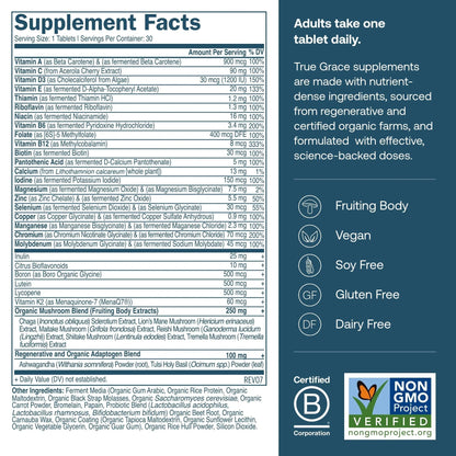 True Grace Men's 40+ One Daily Multivitamin Fermented Minerals, Organic Adaptogens & Mushrooms Whole Body Balance Immune - dailyvitalstore