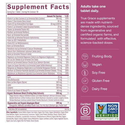True Grace One Daily Women’s Multivitamin 40+ Fermented Minerals, Organic Adaptogens & Mushrooms Energy, Immune, Bone Support - dailyvitalstore