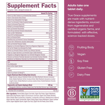 True Grace One Daily Women’s Multivitamin 40+ Fermented Minerals, Organic Adaptogens & Mushrooms Energy, Immune, Bone Support - dailyvitalstore