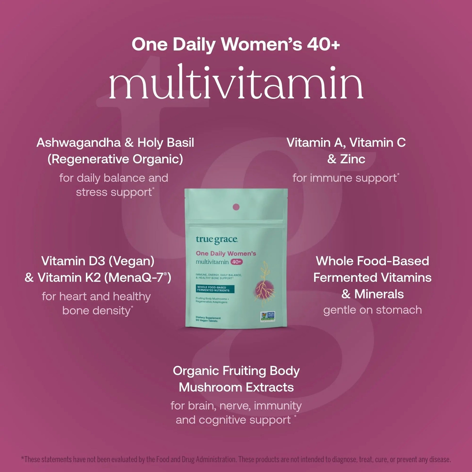 True Grace One Daily Women’s Multivitamin 40+ Fermented Minerals, Organic Adaptogens & Mushrooms Energy, Immune, Bone Support - dailyvitalstore