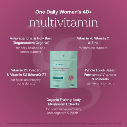 True Grace One Daily Women’s Multivitamin 40+ Fermented Minerals, Organic Adaptogens & Mushrooms Energy, Immune, Bone Support - dailyvitalstore