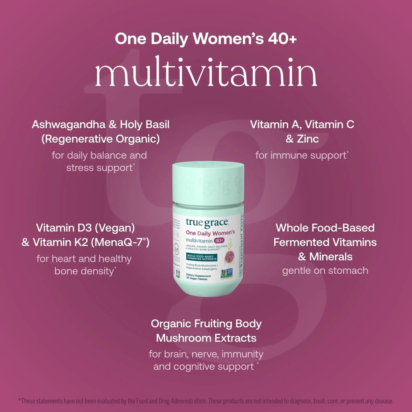 True Grace One Daily Women’s Multivitamin 40+ Fermented Minerals, Organic Adaptogens & Mushrooms Energy, Immune, Bone Support - dailyvitalstore