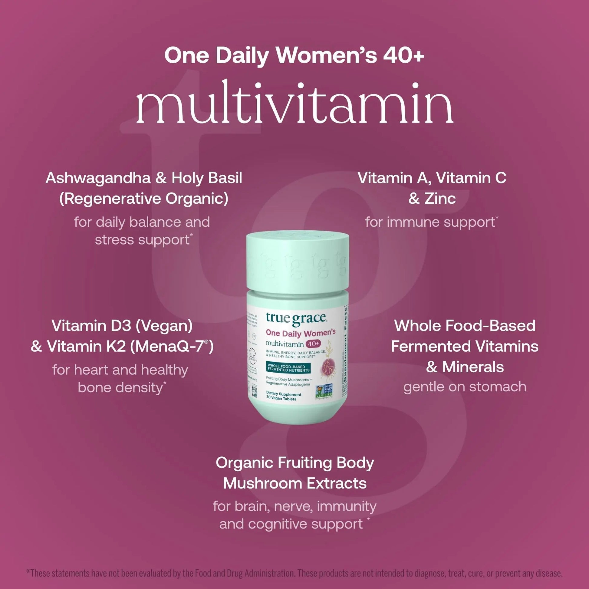 True Grace One Daily Women’s Multivitamin 40+ Fermented Minerals, Organic Adaptogens & Mushrooms Energy, Immune, Bone Support - dailyvitalstore