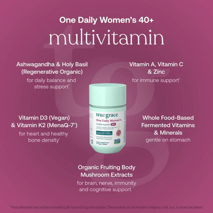 True Grace One Daily Women’s Multivitamin 40+ Fermented Minerals, Organic Adaptogens & Mushrooms Energy, Immune, Bone Support - dailyvitalstore