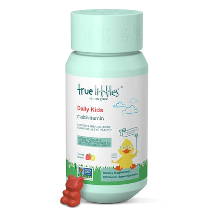 True Grace True Littles Daily Kids Multi - 120 Pectin Gummies - Immune, Cognitive, Bone & Eye Support - Clinically Studied Lutemax Kids Lutein - dailyvitalstore