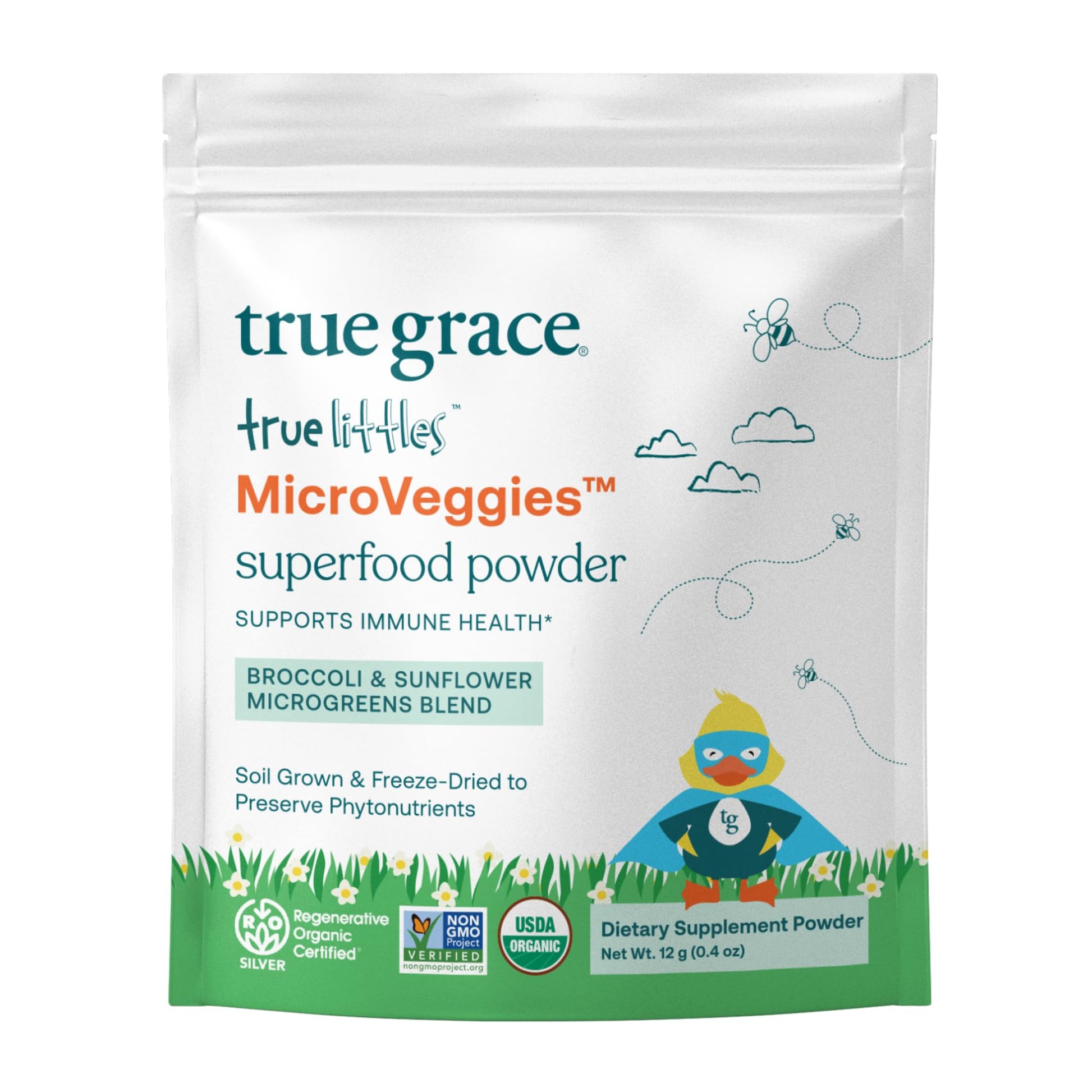 True Grace True Littles MicroVeggies - 0.4 oz - Kids Daily Superfood Powder for Immune Health - Gluten & Soy Free, Vegan, Regenerative Organic Certified - 30 Servings - dailyvitalstore